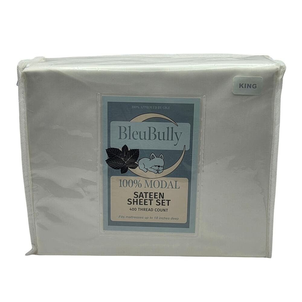 Bleu Bully King 100% Modal Sateen Sheet Set 400TC White New Sealed